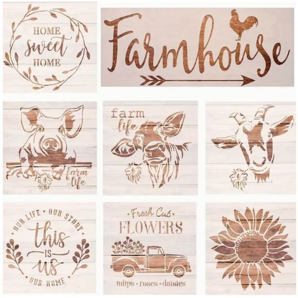 Farmhouse Stencils Farm Theme Reusable Stencils Painting Craft Wood Farm Animals - Picture 1 of 4